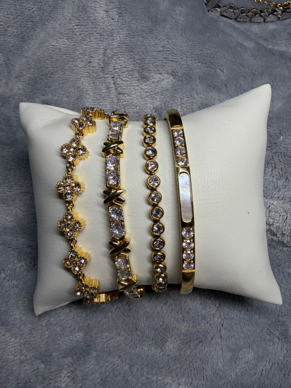 Gold Tone Crystal Stackable Bracelet Set - White/Gold for Tonya🫶✨
